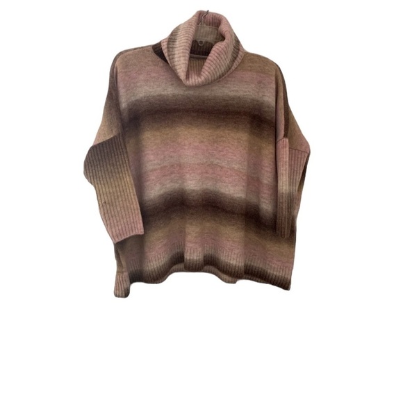 LOFT Ombre Boyfriend Cowl Neck Poncho Oversized Sweater in Pink/Brown Size L - Picture 4 of 10